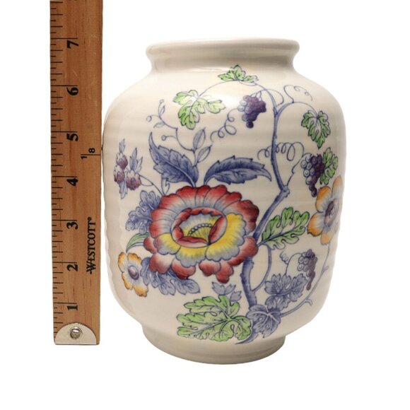 Vintage Wedgewood Ceramic Floral Jar England Ridges White Blue Tea Canister Vase - Picture 3 of 8